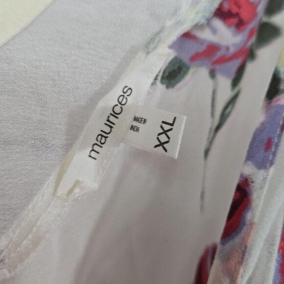 Maurices Plus XXL/20 White Floral Sheer Inset V Neck Tank Top Sleeveless Blouse - Picture 7 of 12